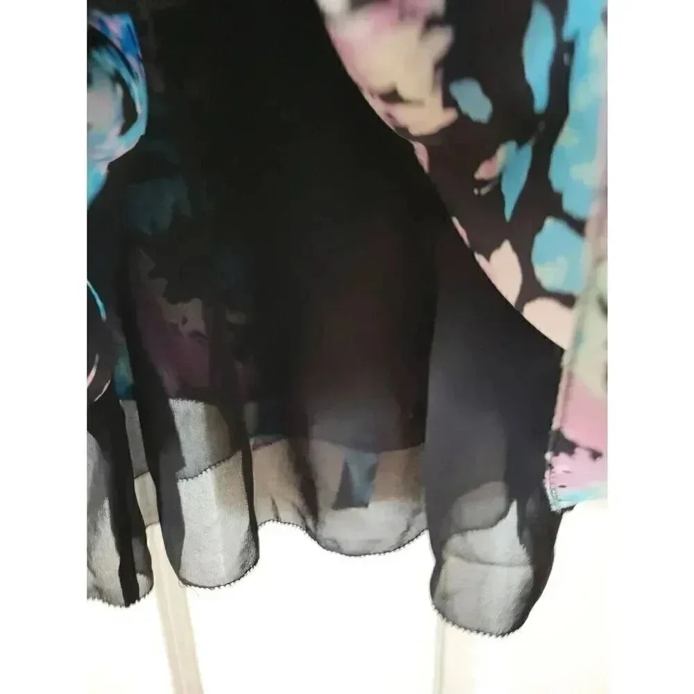 Diane von Furstenberg DVF Lexi Floral Silk Daze Sky Mauve Top Black S $298